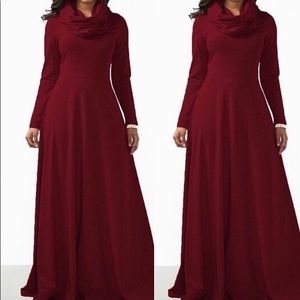 Mock neck floor length sweater dress